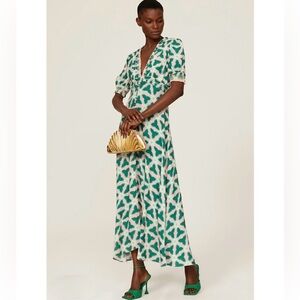 Saloni Lea Smocked Flattering Figure Maxi Dress